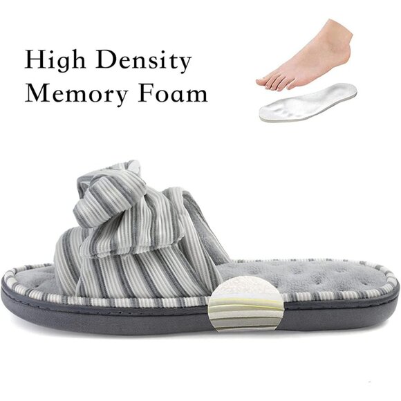 Women's Eurytides Slide Slippers Memory Foam House Gray White Shoes - Picture 2 of 8